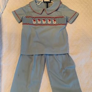 Two piece Santa smocked outfit